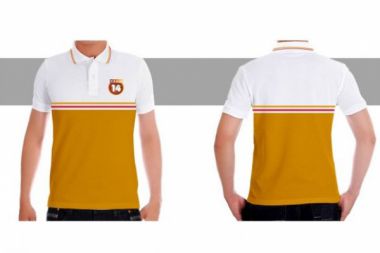 Áo Thun Đồng Phục Tay Ngắn Cổ Trụ Màu Cam Trắng Vải Cá Sấu