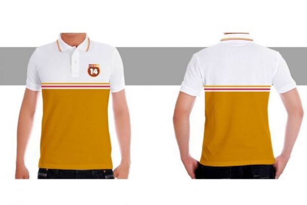 Áo Thun Đồng Phục Tay Ngắn Cổ Trụ Màu Cam Trắng Vải Cá Sấu