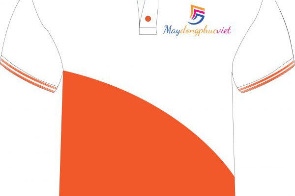 Đồng Phục Cổ Trụ Màu Trắng Phối Cam Bo Ba Sọc